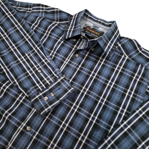 Ariat Other - Ariat Pro Series Mens Large L Blue Plaid Long Sleeve Button Down Shirt Western